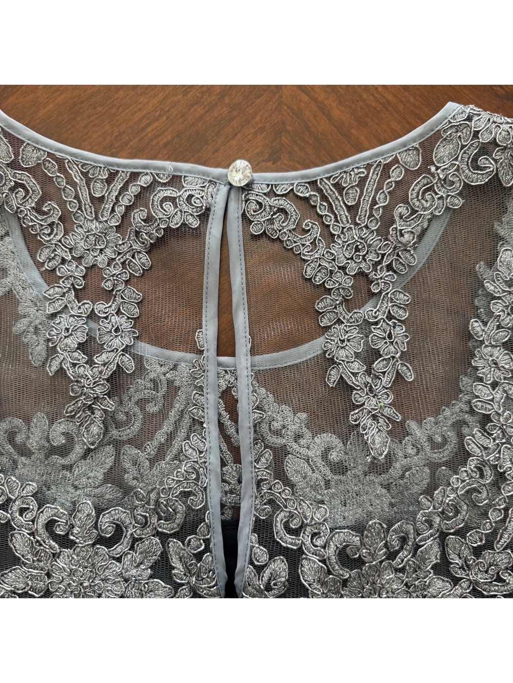 Chetta B Black Dress with Gray Lace Overlay, Size 8 - Picture 4 of 12